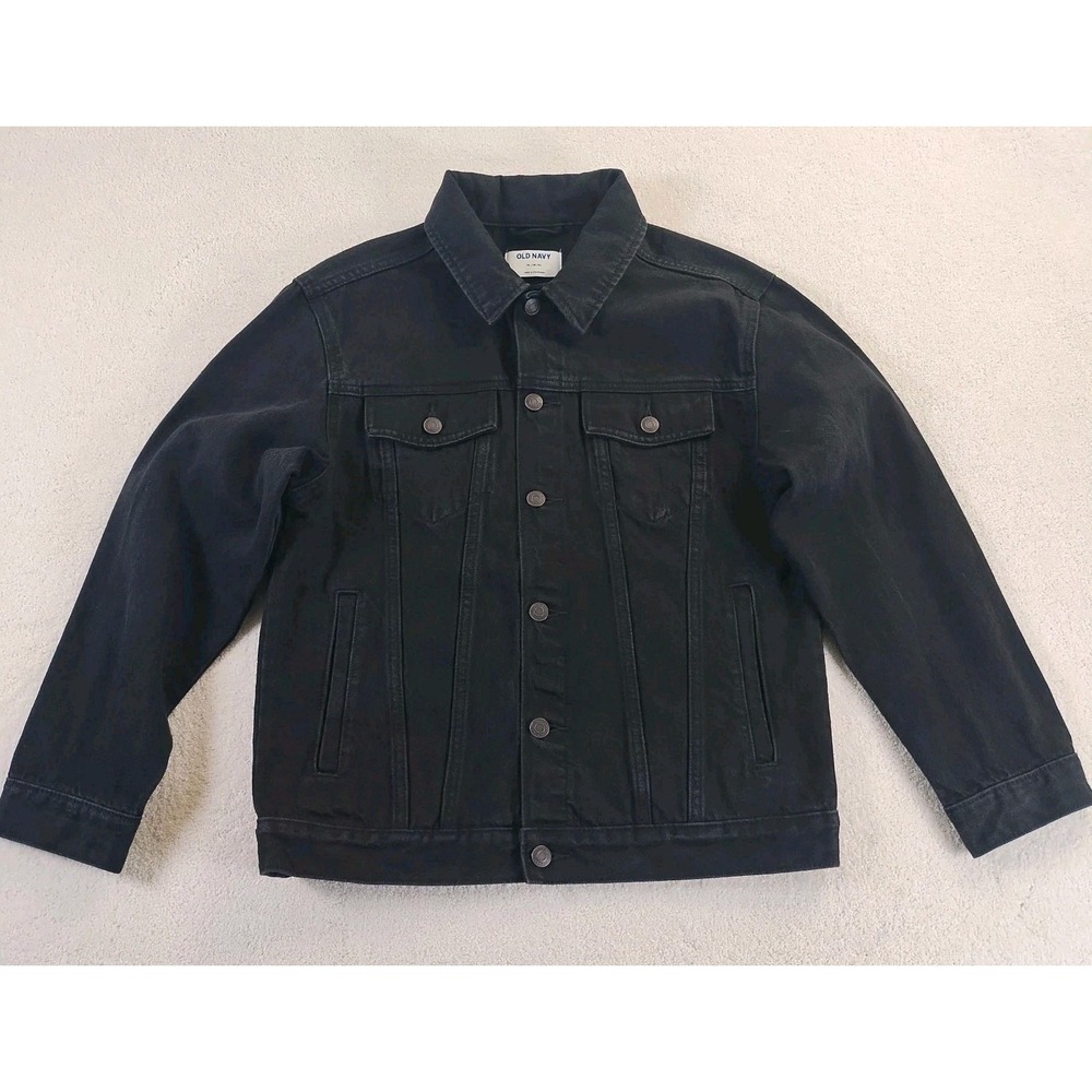 Old Navy Denim Jacket Fits Adult S/XS Black Trucker Cowboy Grunge Workwear - Picture 1 of 14